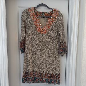 Lucky Brand Beige Dress with Orange and Teal Accents
